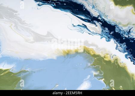Fluid Art. Abstract colorful background, wallpaper, texture in pastel colors. Mixing paints. Modern art. Marble texture. Stock Photo