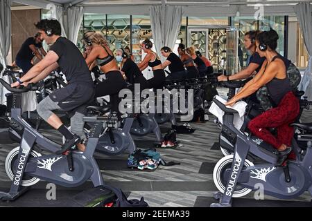 Soul Cycle gym open during COVID 19 in Hudson Yards mall in Manhattan NYC Stock Photo