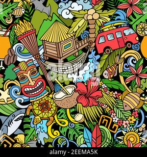 Cartoon doodles Hawaii seamless pattern. Stock Vector