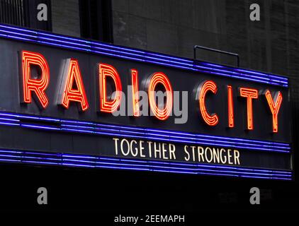 Radio City Music Hall sign in New York City Stock Photo