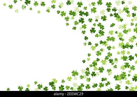 Happy Saint Patrick's day pattern made of trefoil clover with blank space on left. Stock vector illustration on white background Stock Vector