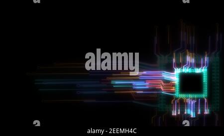 Futuristic digital intelligent chip data processing technology full power and energy and blur chip circuit background Stock Photo