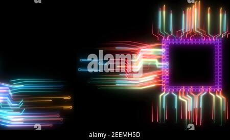 Futuristic digital intelligent chip data processing technology full power and energy cell moving around Stock Photo