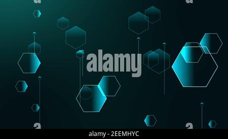 Polygon futuristic relations of tiny and big hexagons on gradient background Stock Photo