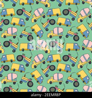 pattern element cargo vehicle. Seamless pattern vector of construction vehicles cartoon Stock Vector