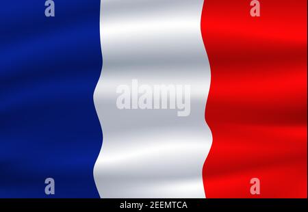 French tricolour waving in the wind. National symbol of France with vertical bands of blue, white and red colours for Europe country themes design Stock Vector