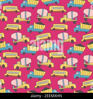 drawing of kids with transport element. vector transport seamless pattern Stock Vector