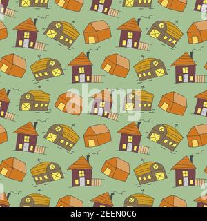 pattern seamless kids with worship place doodle element. Vector cute seamless pattern with doodle traditional houses. Vector background of multi-color Stock Vector