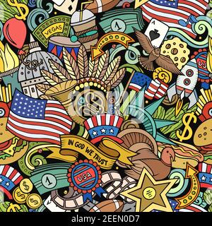 Cartoon doodles USA seamless pattern. Stock Vector