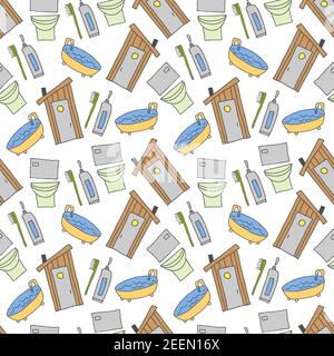 pattern seamless kids with bathroom doodle element. Seamless pattern with toothpaste and toothbrush. Hand drawn vector illustration, bathroom hand dra Stock Vector