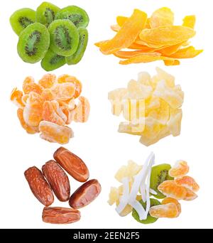 assortment of dried fruits isolated on white background Stock Photo