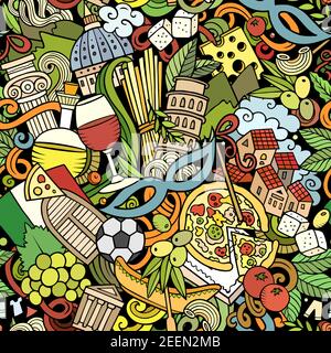 Cartoon doodles Italy seamless pattern. Stock Vector