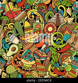 Cartoon doodles Mexico seamless pattern. Stock Vector