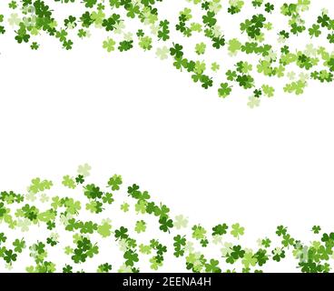 Happy Saint Patrick's day pattern made of trefoil clover with blank space in center in shape of a wave. Stock vector illustration on white background Stock Vector