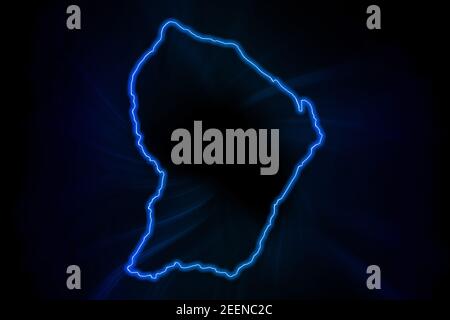 Glowing Map of French Guiana, modern blue outline map, on dark Background Stock Photo