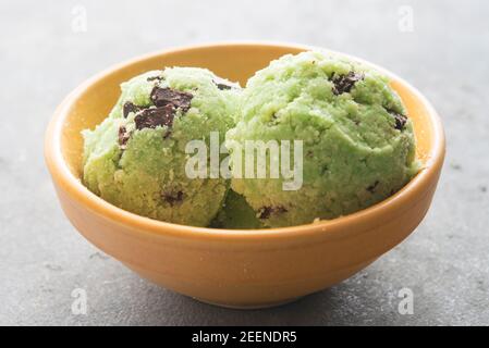 Ice cream with mint and chocolate chip Stock Photo