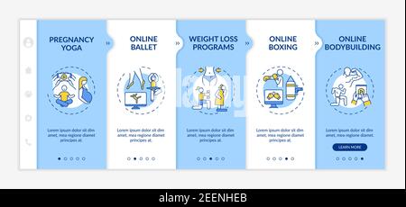 Top online physical training programs onboarding vector template Stock Vector