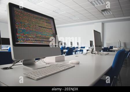 Computer class with computers Stock Photo
