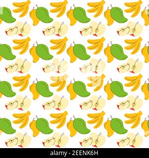 seamless wrapping paper banana, apple, mango fruit elements. fruit seamless pattern vector Stock Vector
