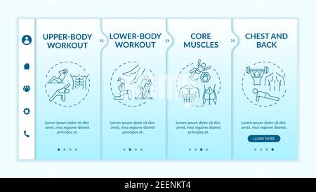 Physical training session types onboarding vector template Stock Vector