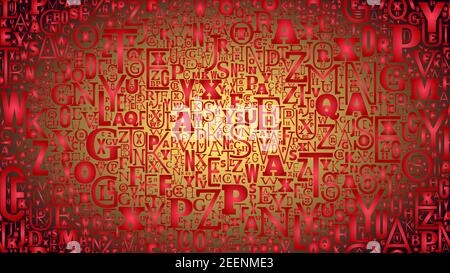 Red colored letters code tiled background, code from different letters Stock Vector