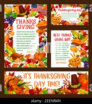 Happy Thanksgiving Day vector flyer, invitation for festive dinner or party  with cornucopia and autumn harvest. Thanks Giving fall holiday celebration  Stock Vector Image & Art - Alamy