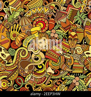 Cartoon doodles Africa seamless pattern. Stock Vector