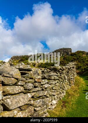 Drystone wall in upland landscape at Dinas Oleu near Barmouth in Gwynedd North West Wales UK close to the popular Panorama Walk. Stock Photo