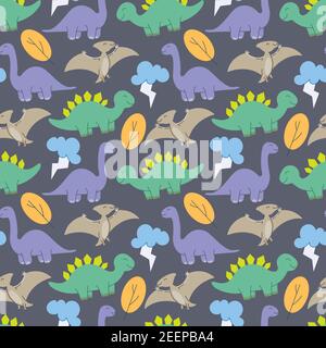 cute dinosaurs pattern design vector. Dinosaurs Cute kids pattern for girls and boys, Colorful Cartoon Animals on the abstract Creative seamless backg Stock Vector