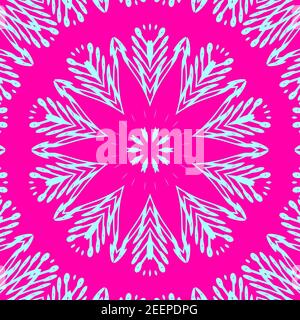 A beautiful flower design pink illustration of abstract mandala with pink and light sky blue elements. elegant texture wallpaper background. Stock Photo