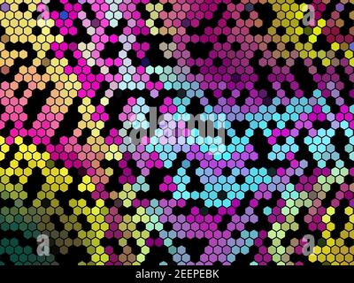 Abstract futuristic cyber technology hexagon wallpaper. in vivid multicolor bright colors. mosaic honeycomb texture pattern for internet background. Stock Photo