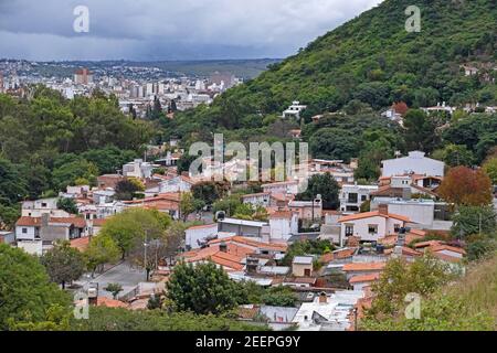 View over the city Salta in the Lerma Valley at the foothills of the Andes mountains in the Salta Province, Argentina Stock Photo