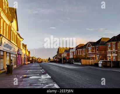 Poole, UK. 16th Feb, 2021. Bournemouth, UK. Tuesday 16 February 2021. Usually busy Ashley Road, connecting Bournemouth and Poole, is closed for resurfacing. Credit: Thomas Faull/Alamy Live News Stock Photo