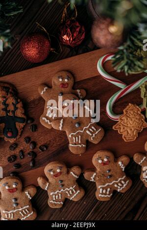 Various christmas Cookies on serving plate with christmas Tree Stock Photo
