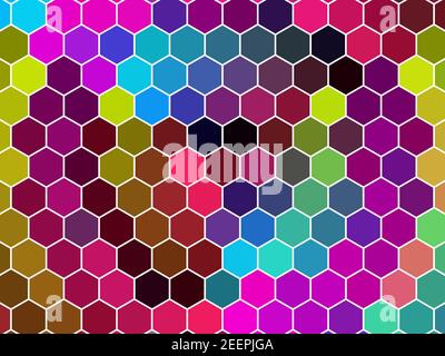 connected colors hexagonal honeycomb mosaic wallpaper image background. variation of colors for different projects. Stock Photo
