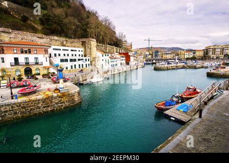 San Sebastian, Spain - 02 2020. Port of San Sebastian in the Spanish Basque country. Stock Photo