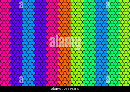 multicolored hexagons. abstract honeycomb pattern texture in multiple color. multicolored rainbow like colors. Stock Photo