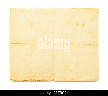 Old Paper Texture with Folds, Age Stains and Torn Edges Cut Out. Stock Photo