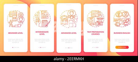 Language studying levels onboarding mobile app page screen with concepts Stock Vector