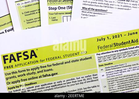 topview photo of FAFSA - free application for federal student aid, on a ...