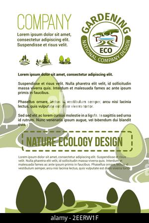 Landscape and gardening company vector poster. Garden landscaping ...