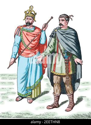 Europe. Kingdom of the West Franks (France) 9th century. Emperor Charles de Bald (823-877) with an official of the court. Stock Photo