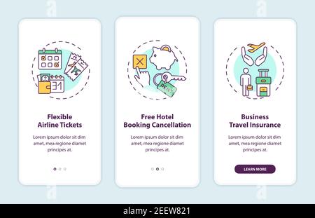 Covid related marketing tips onboarding mobile app page screen with concepts Stock Vector