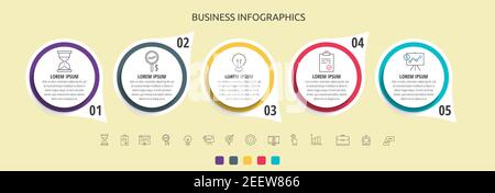 Vector circles infographic with five steps, labels. Timeline used for diagram, chart, web, banner, workflow layout, presentations, flowchart, info Stock Vector