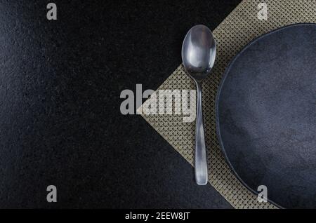 Beautiful empty black slate plate seen from above Stock Photo
