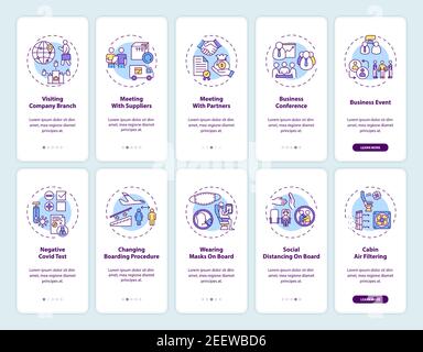 Business travel trends onboarding mobile app page screen with concepts Stock Vector