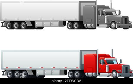 Trailer trucks or long vehicle transport. Delivery or transportation load cars or cargo shipment freight lorry trailers for logistics company branding Stock Vector