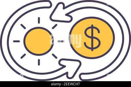 Fee for use of solar energy yellow RGB color icon Stock Vector