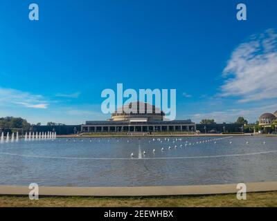 Panoramic look to Pergola fountain with centennial hall behind in Wroclaw City  at sunny morning Stock Photo