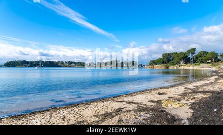 Ile-aux-Moines, seascape with white clouds Stock Photo